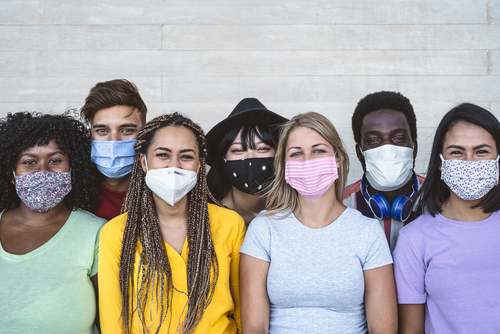 Group young people wearing face mask for preventing corona virus outbrea...