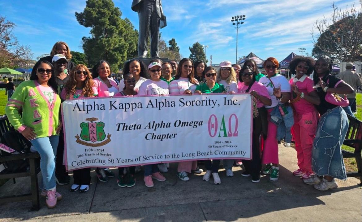 The Lambda Alpha Chapter of Alpha Kappa Sorority Incorporated walking in the Long Beach MLK Parade
