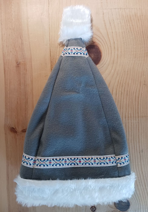 Gray fleece stocking cap, side view