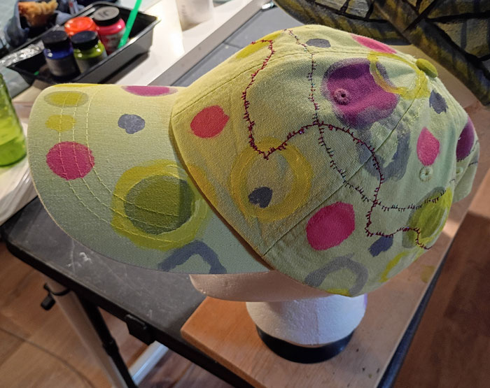 Dots and embroidery on this baseball cap
