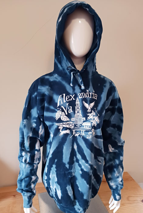 Blue tie-dyed hoodie with Alex print