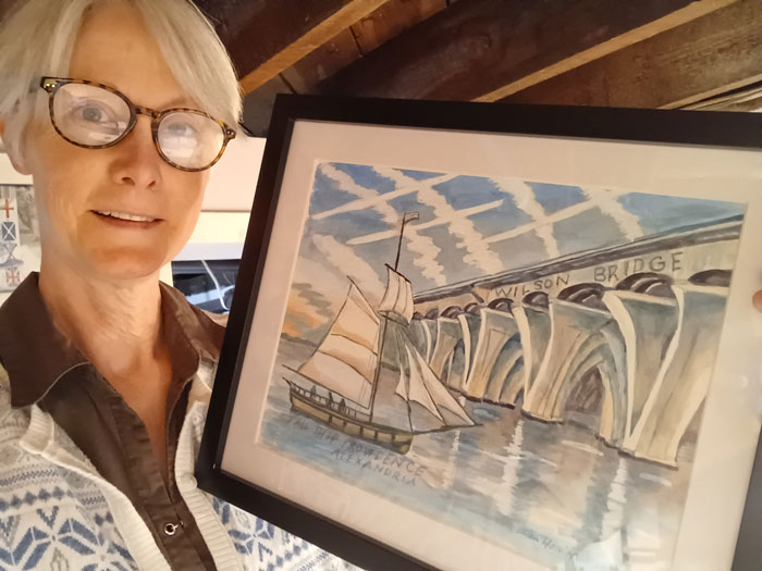 Ellen with her new Ship and Wilson Bridge painting