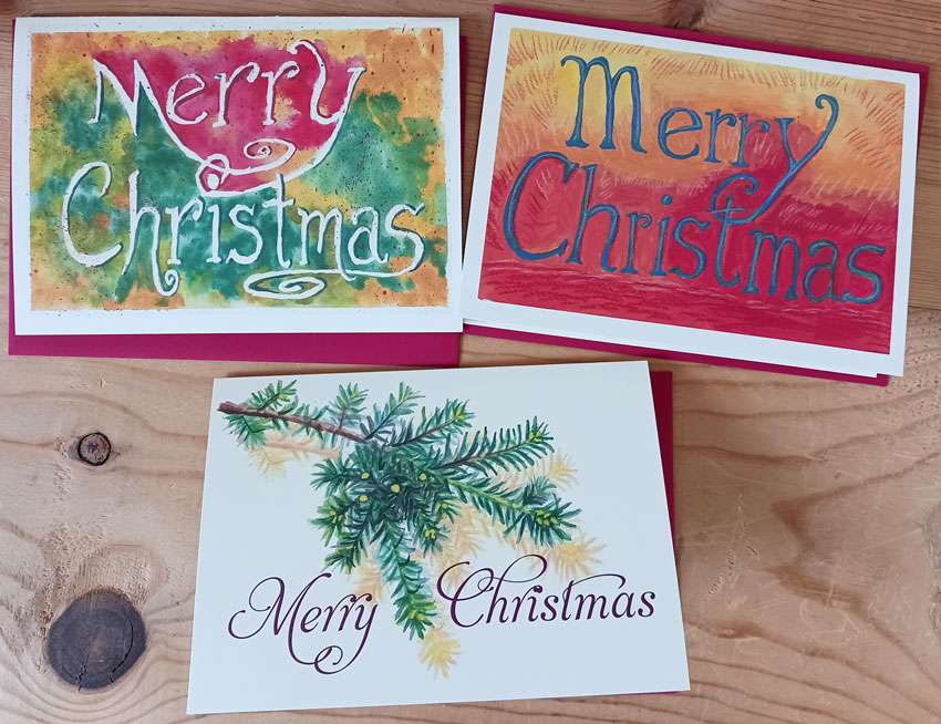 hand-painted art on Christmas cards