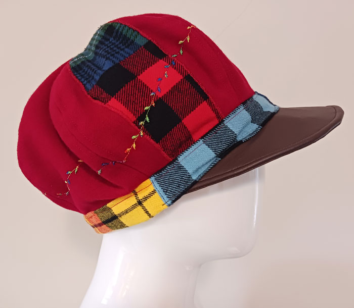 red bakerboy cap with cotton lining and vinyl visor