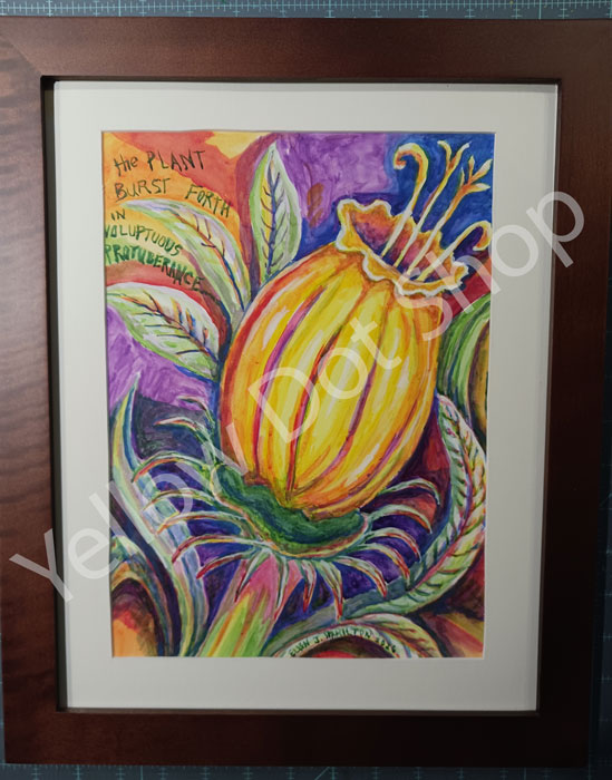 Voluptuous plant painting with poetry, framed