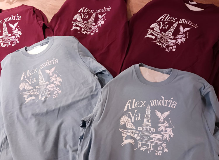 Printed Alexandria shirts laid out to dry