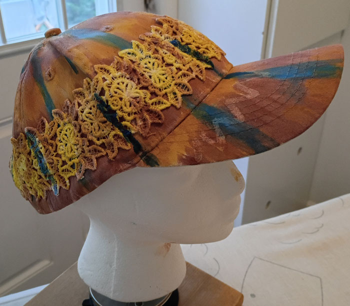 Awesome lace and fabric dyes on baseball caps