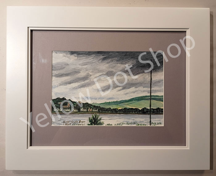 A gray mat and white frame on my first Clyde View painting