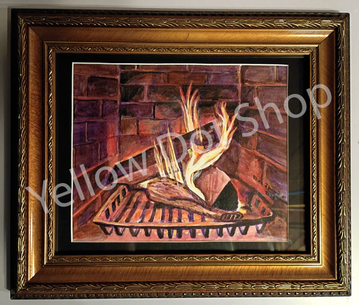 Fireplace painting in an ornate gold frame