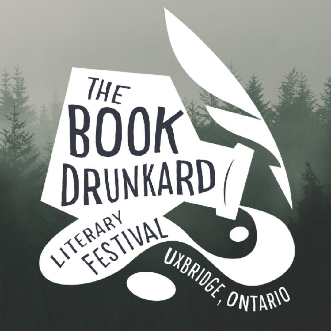 graphic of a paper and quill over a forest background with event details