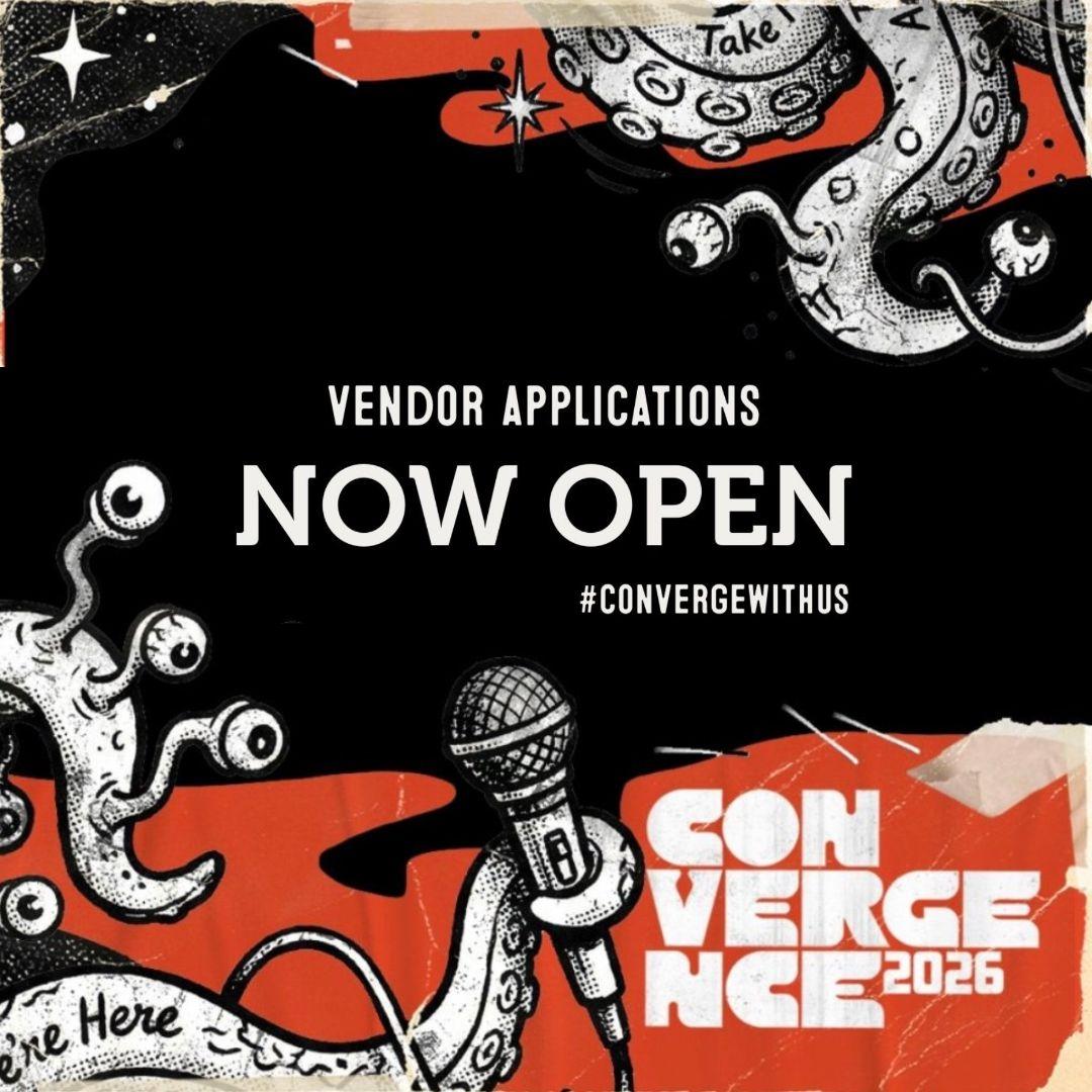 graphic image of an octopus holding a microphone. convergence logo at bottom right.