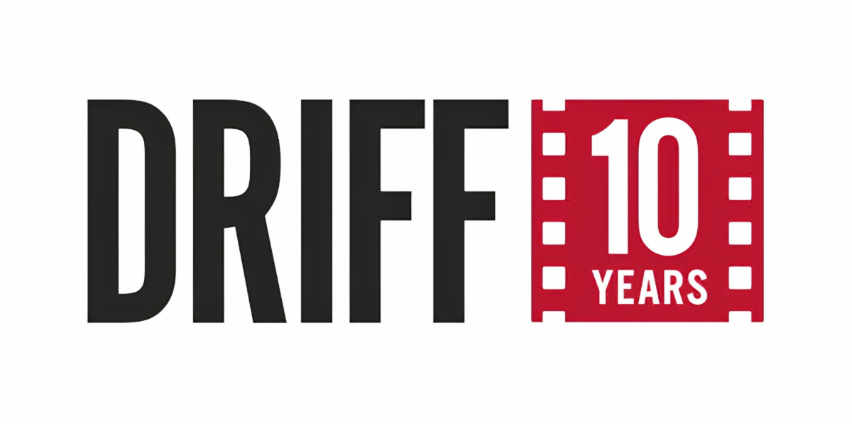 DRIFF in black text beside a red film reel that says 10 years