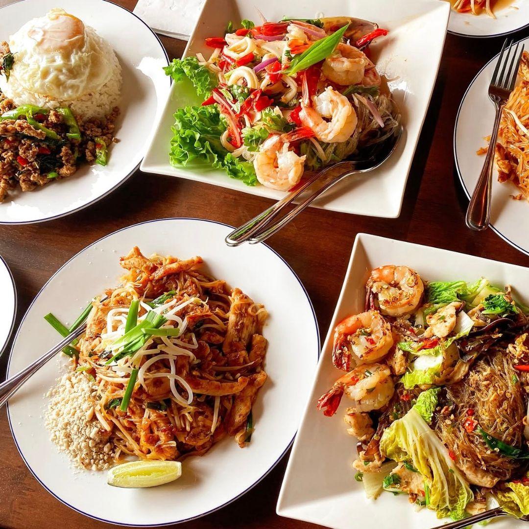 plates of Thai food dishes