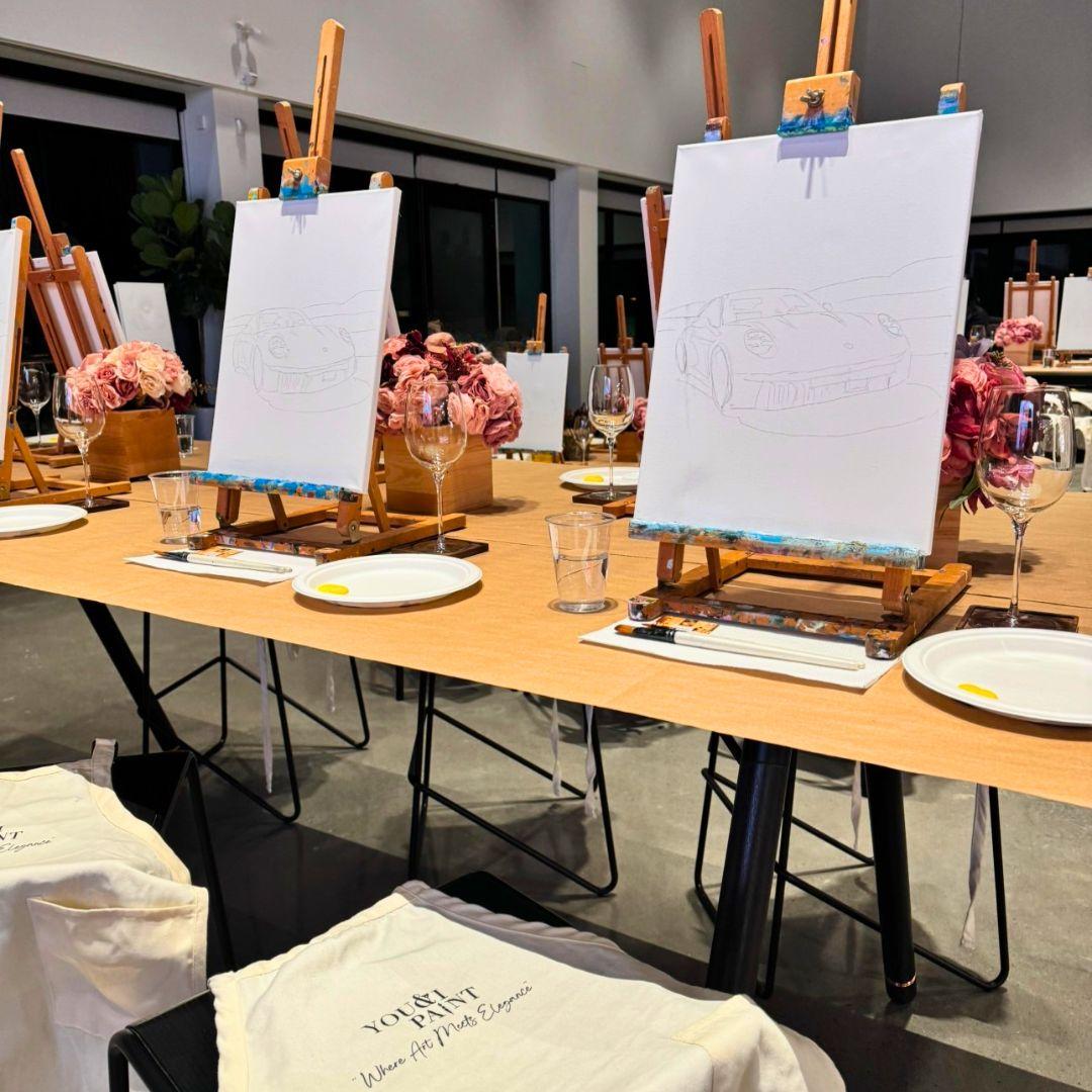 art easels at a table