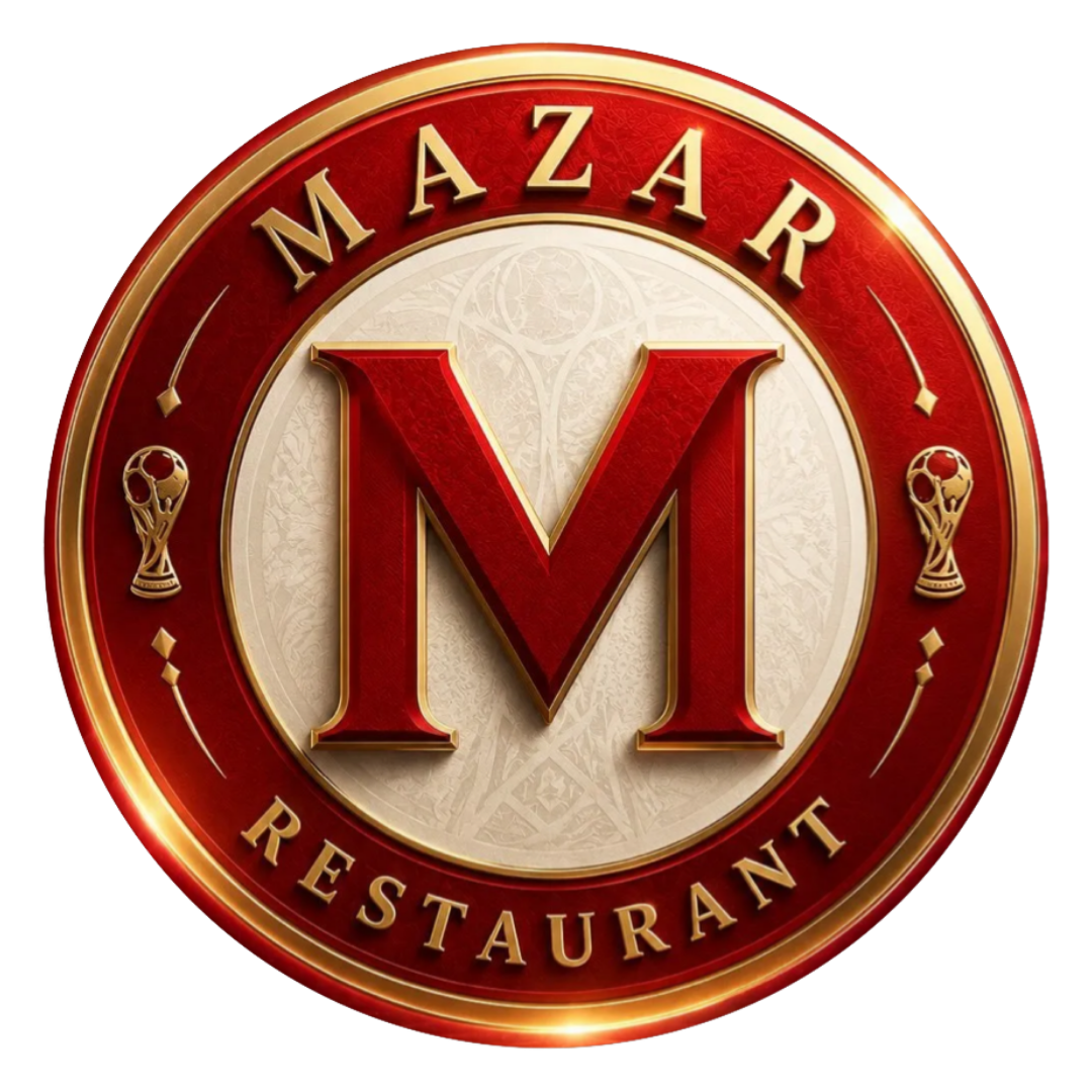 large M in the middle of a circle with Mazar Restaurant in border
