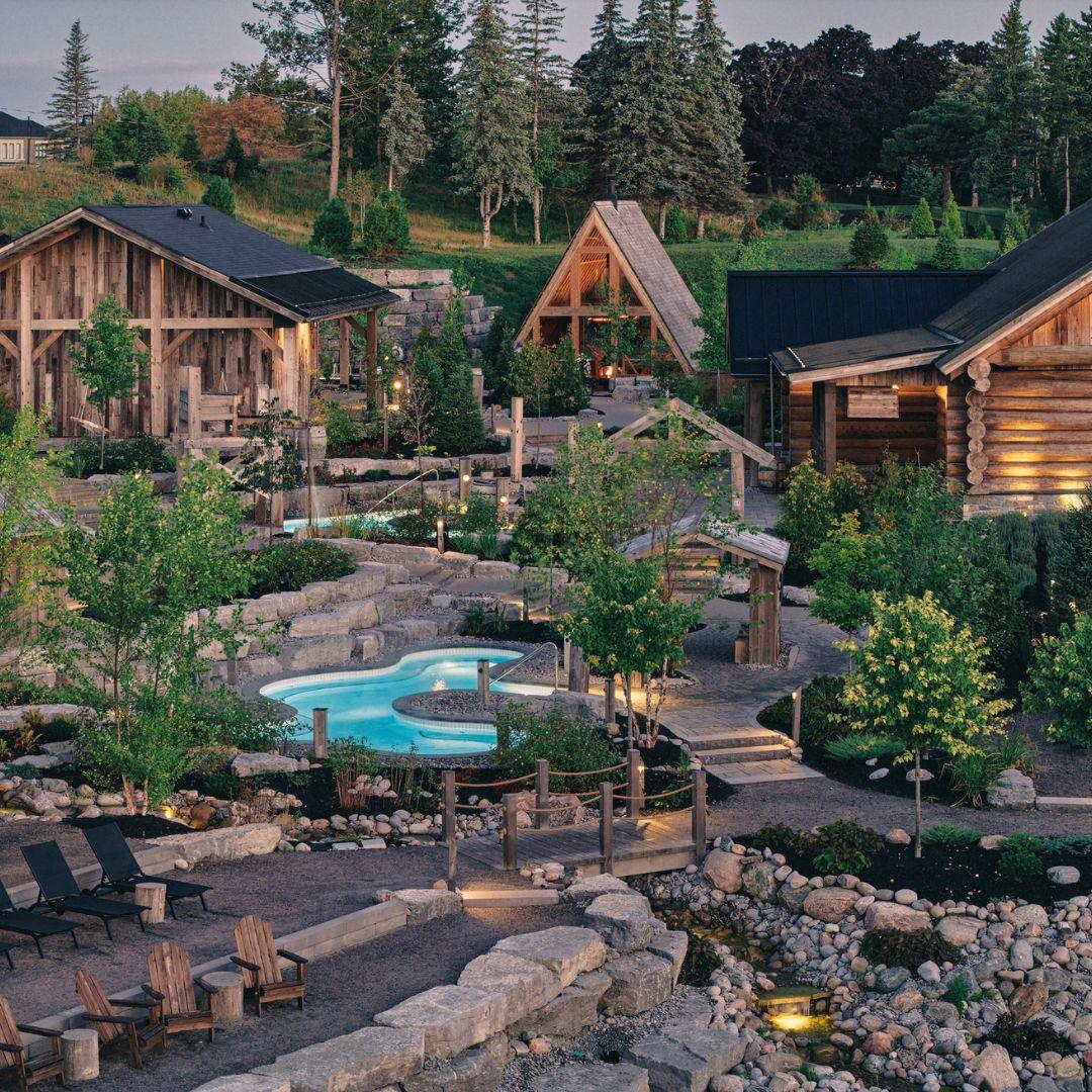 outdoor spa with pools and buildings
