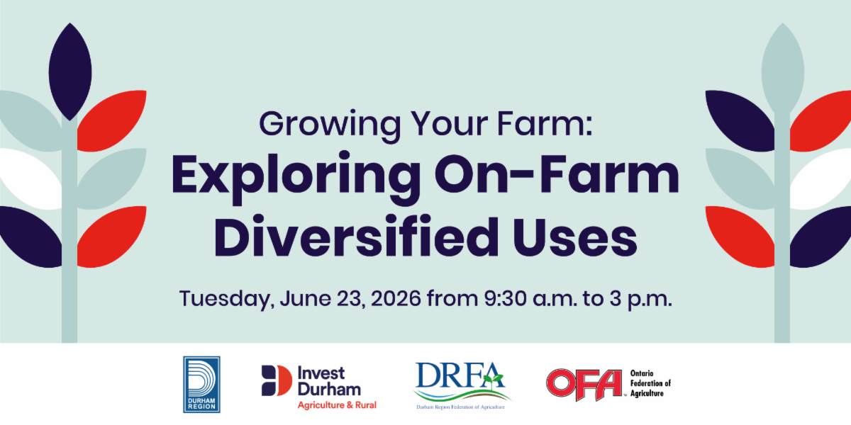 green background with text: Growing Your farm, exploring on-farm diversified uses. graphic images of a wheat strand on either side. partner logos on bottom.