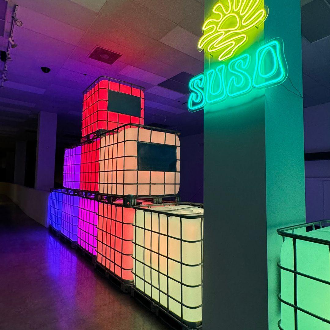 Lit up wall at Suso Skate