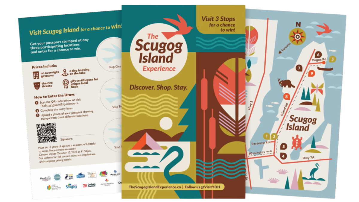 Scugog Island experience pamphlet that shows route and business descriptions