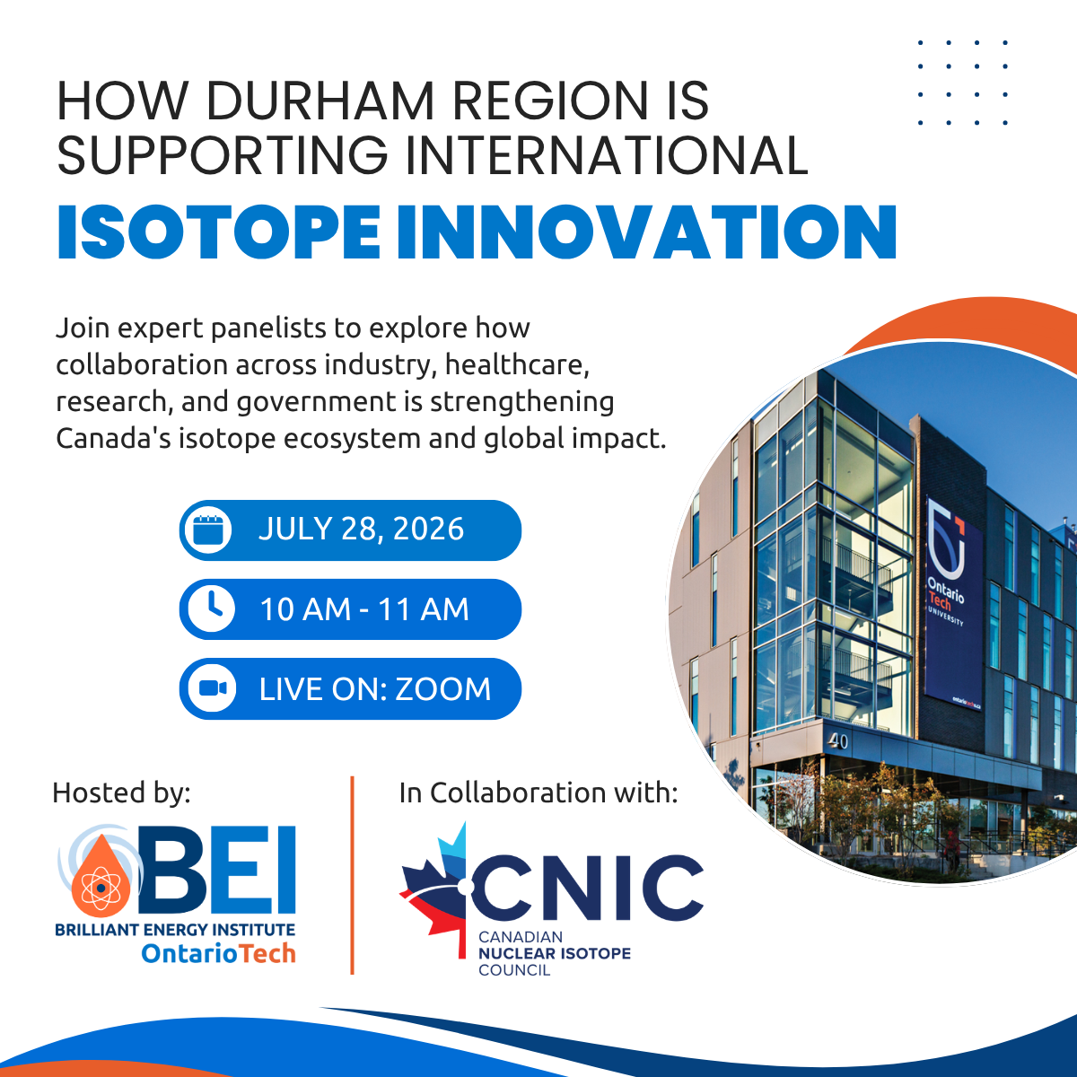 image of exterior Ontario Tech and text describing event