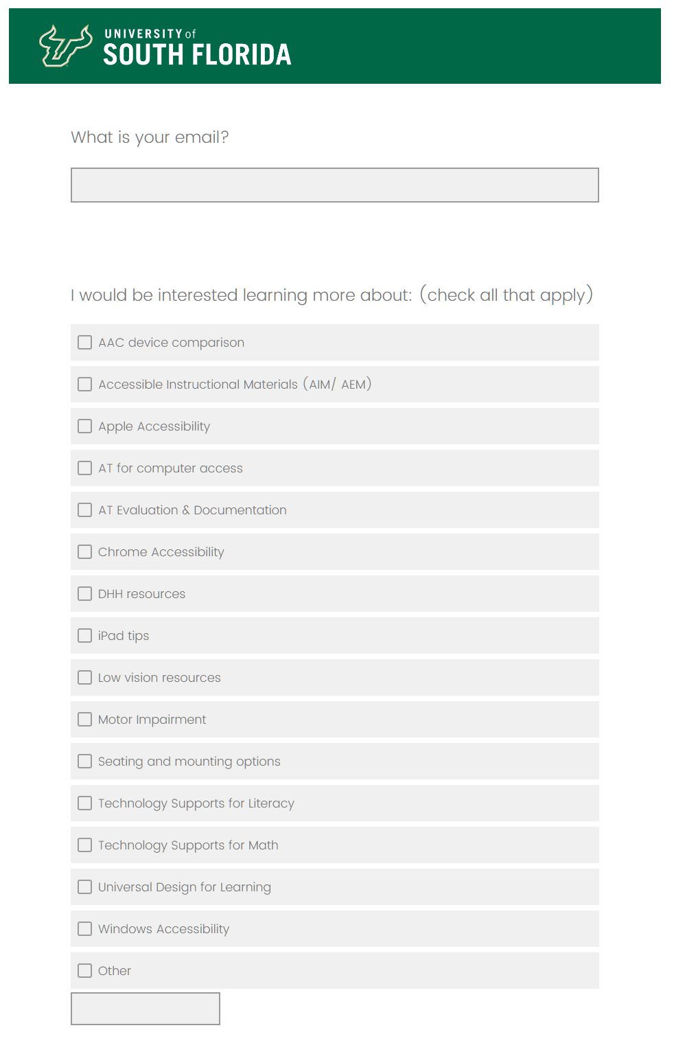 screenshot of the resource request form