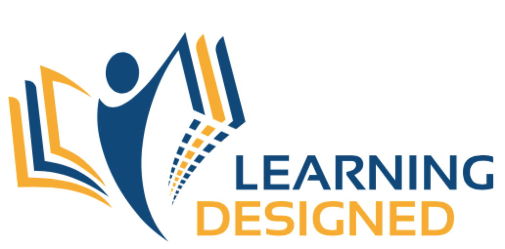 Learning Designed Logo with a stylized person and books.