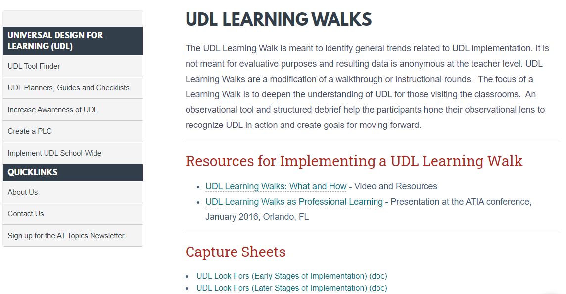 screenshot of the UDL Learning Walks website.