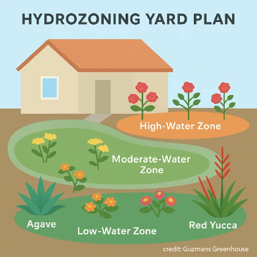 Image of yard plan image for hydrozoning. credit: Guzmans Greenhouse