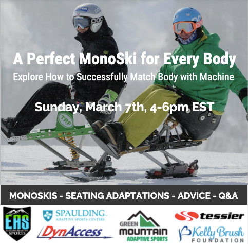 Image of two monoskiers with event title, date, and time