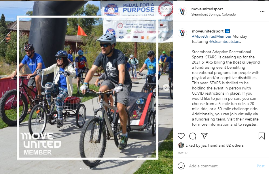 Member Monday Instagram Post on Move United's account featuring a group of athletes cycling