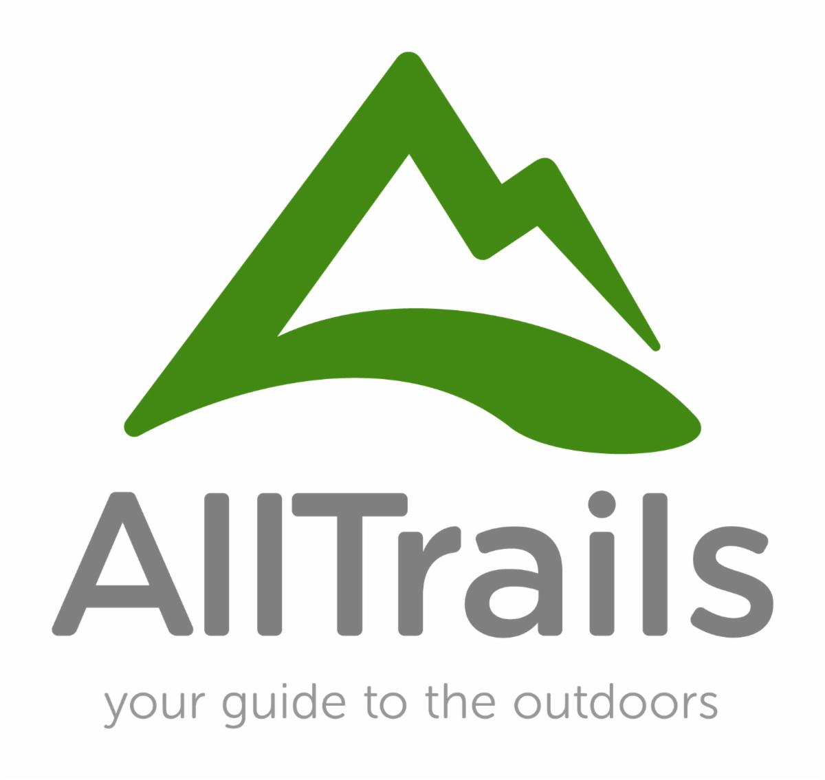AllTrails Logo with tagline "Your Guide to the Outdoors".  Text in grey with graphic of a green mountain above it. 