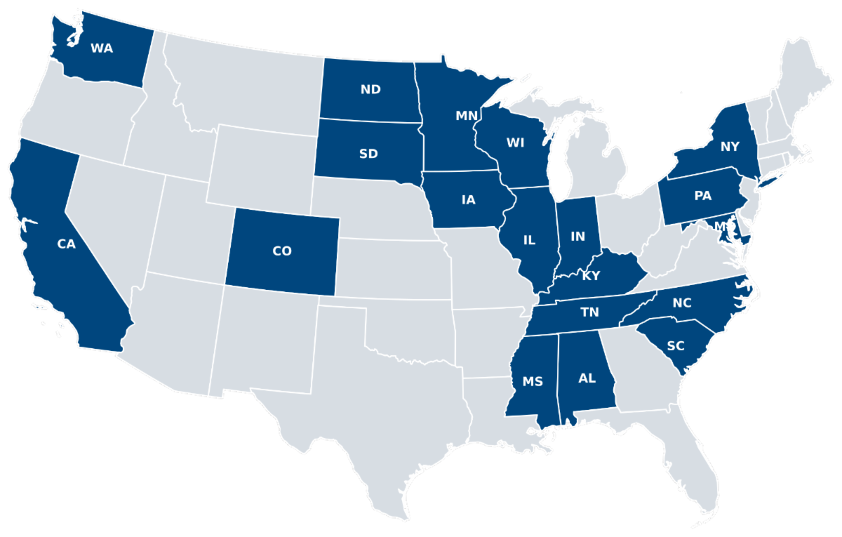 Map of states where STRATCO has secured incentive funding