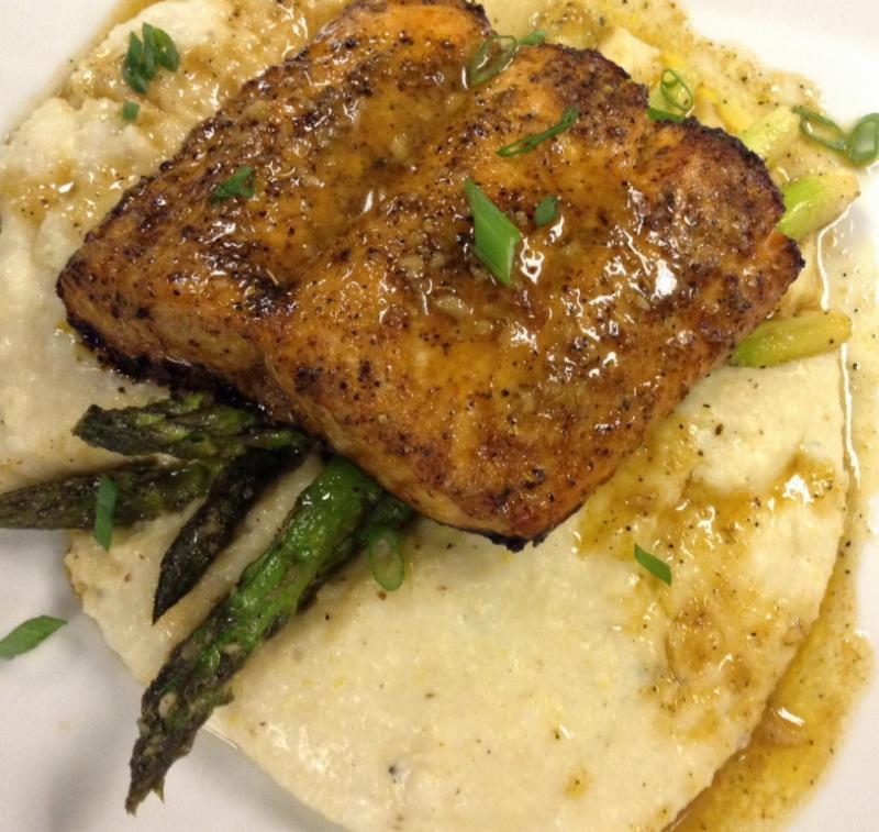 Oven Rosated Salmon and Grits