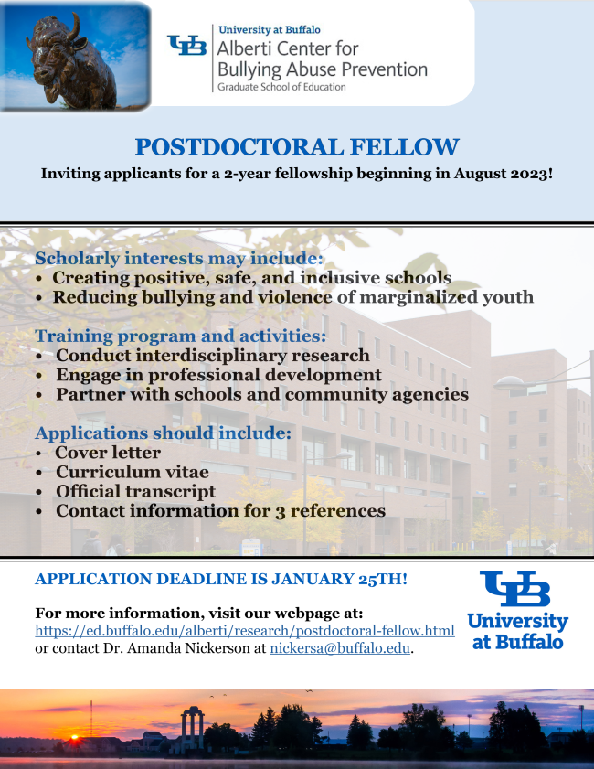 Flyer with detailed description for Postdoctoral Fellowship position available with the Alberti Center