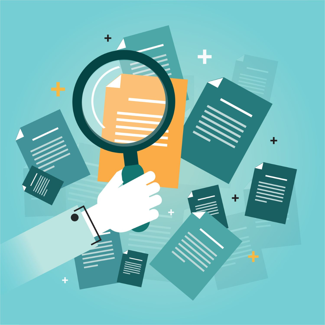 magnifying glass over documents