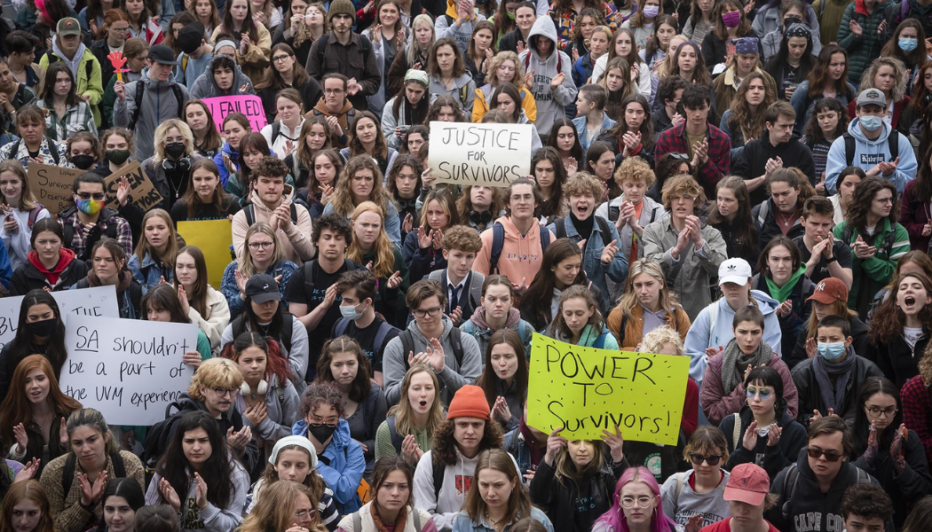 Crowd of people walking in solidarity