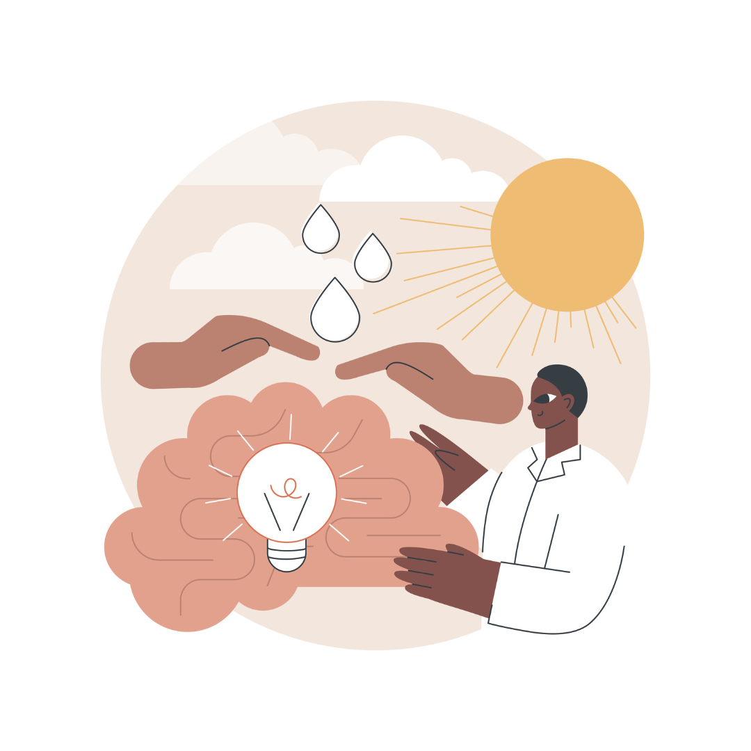 Hands protecting a brain with a lightbulb