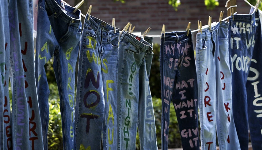 Jeans hanging on a clothesline