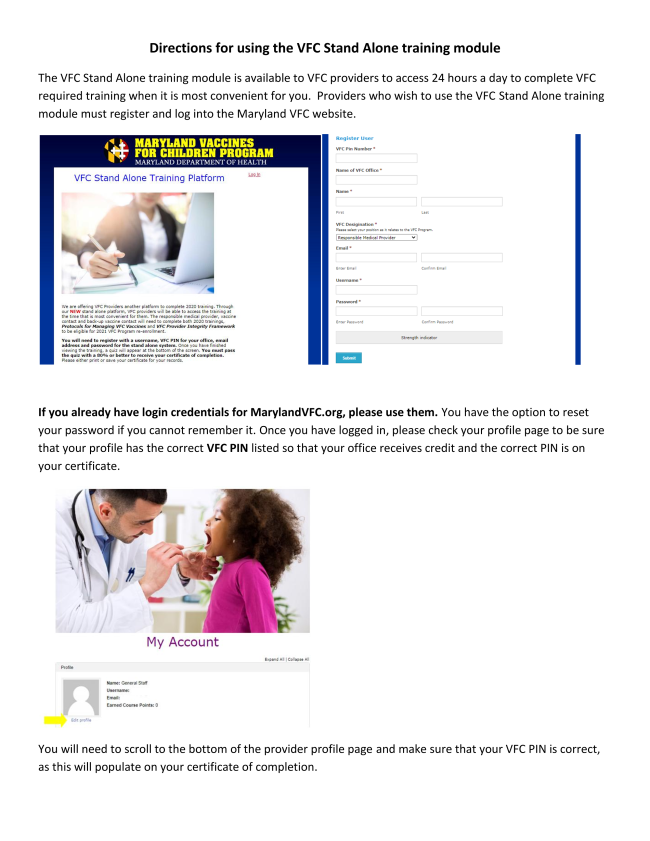 VFC Stand Alone Training Now Available