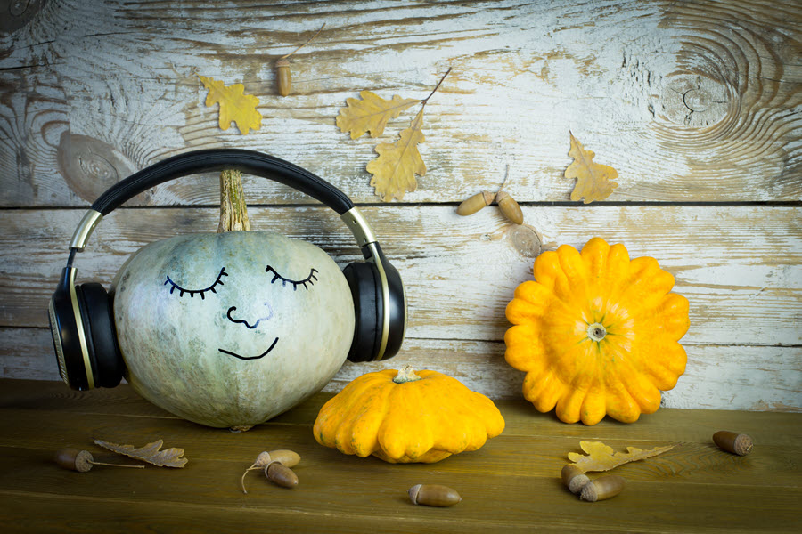 Still Life of Smiling Gourd with Headphones Fall