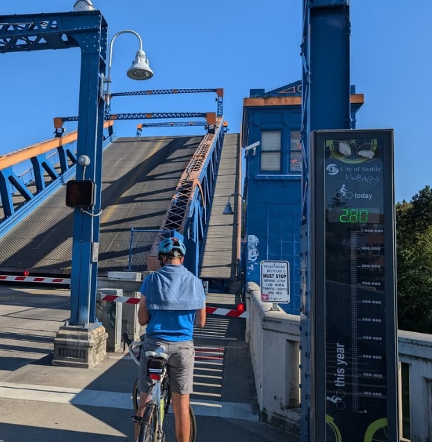 Fremont Bridge with bike counter