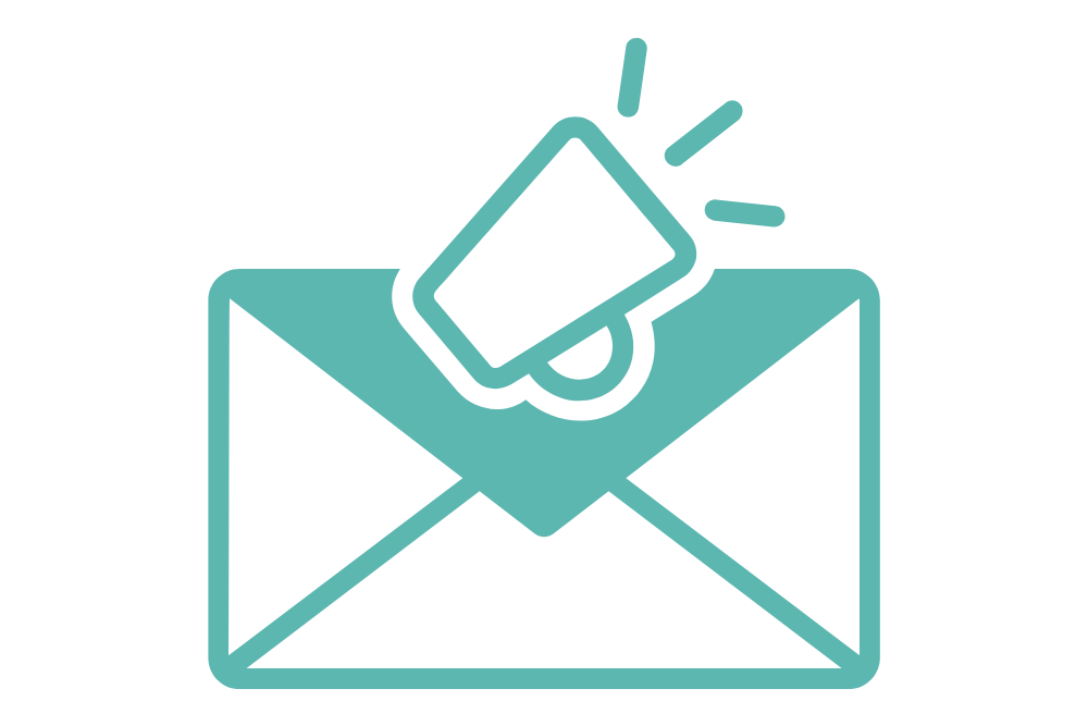 Image of an envelope with a megaphone coming out of it.