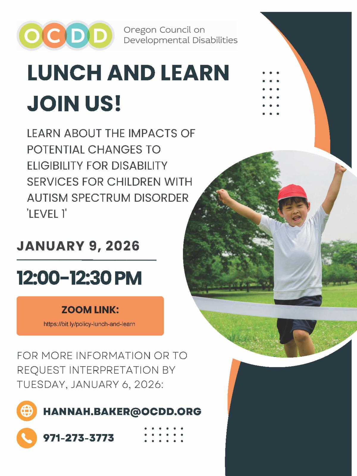 Image of the English Jan 9th Lunch and Learn flyer saying Join Us