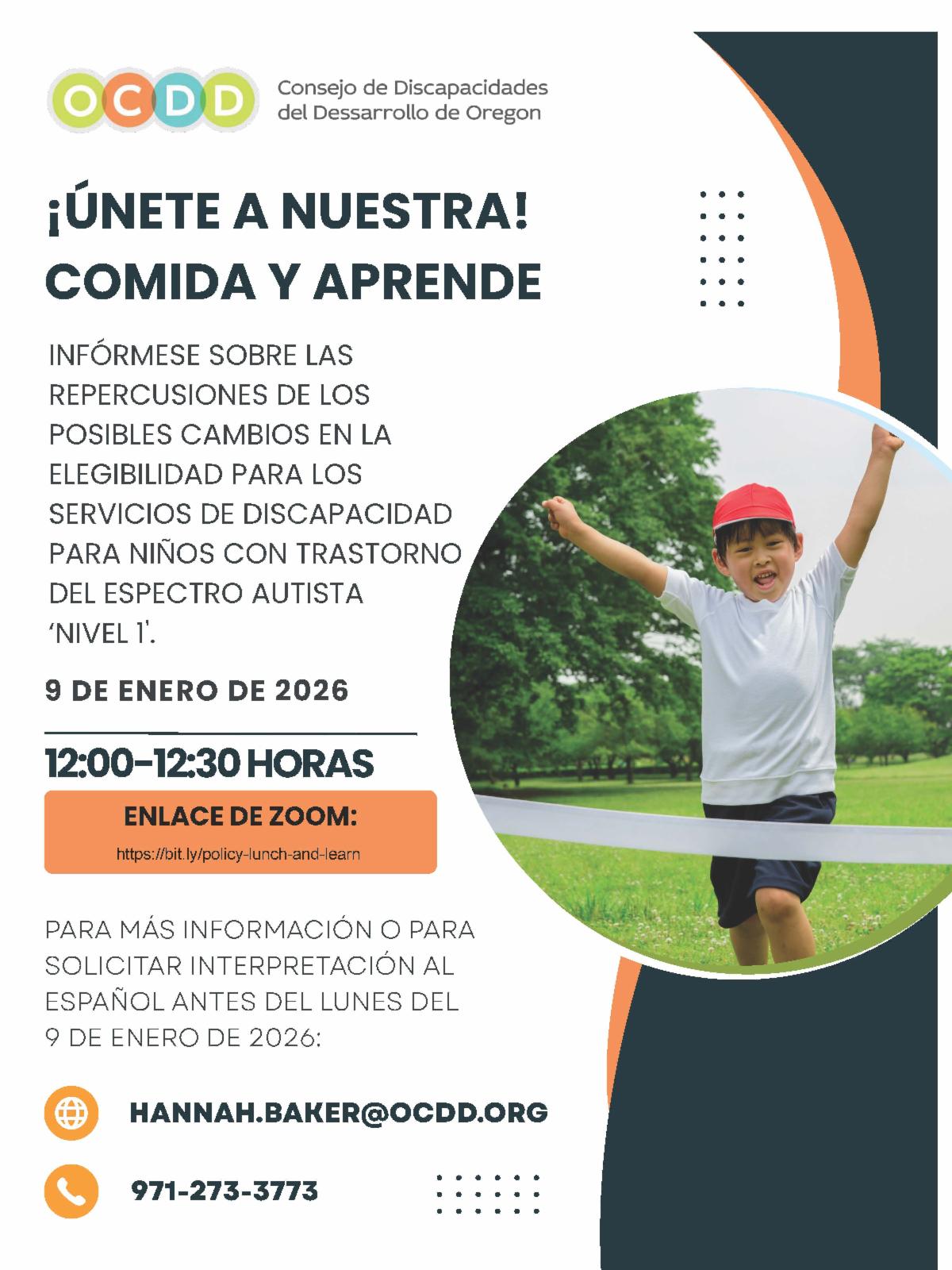 Image of the Spanish Jan 9th Lunch and Learn flyer saying Join Us
