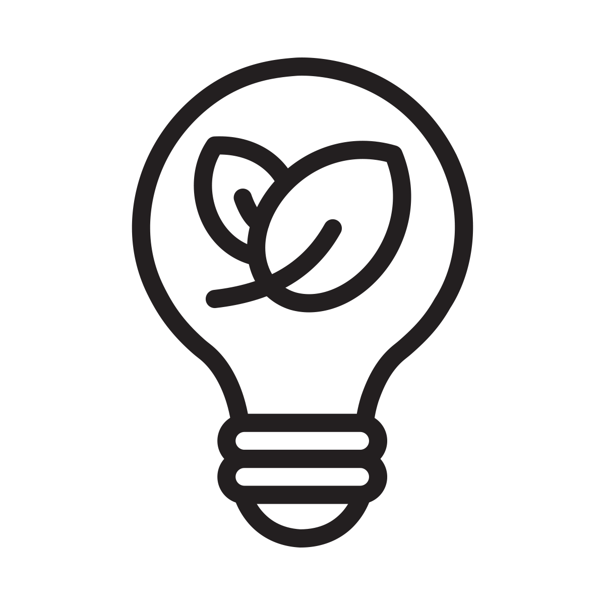 line drawing of a light bulb and two leaves serving as an icon for the BRPC Environmental and Energy Planning program