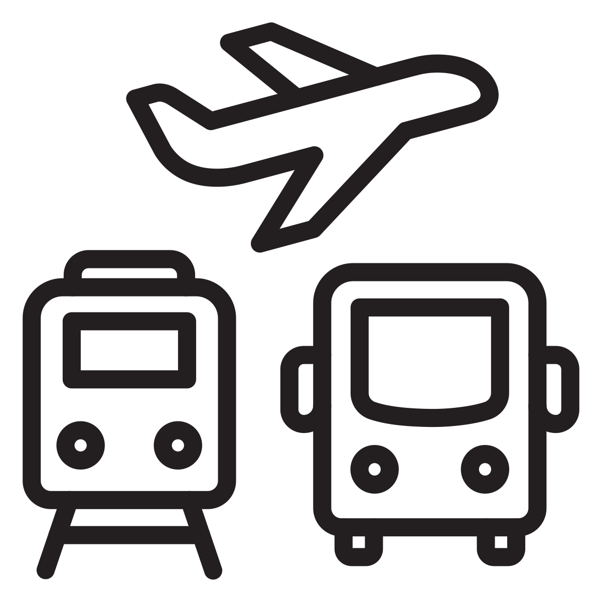 line drawing of a plane train and bus serving as an icon for the BRPC Transportation Planning program