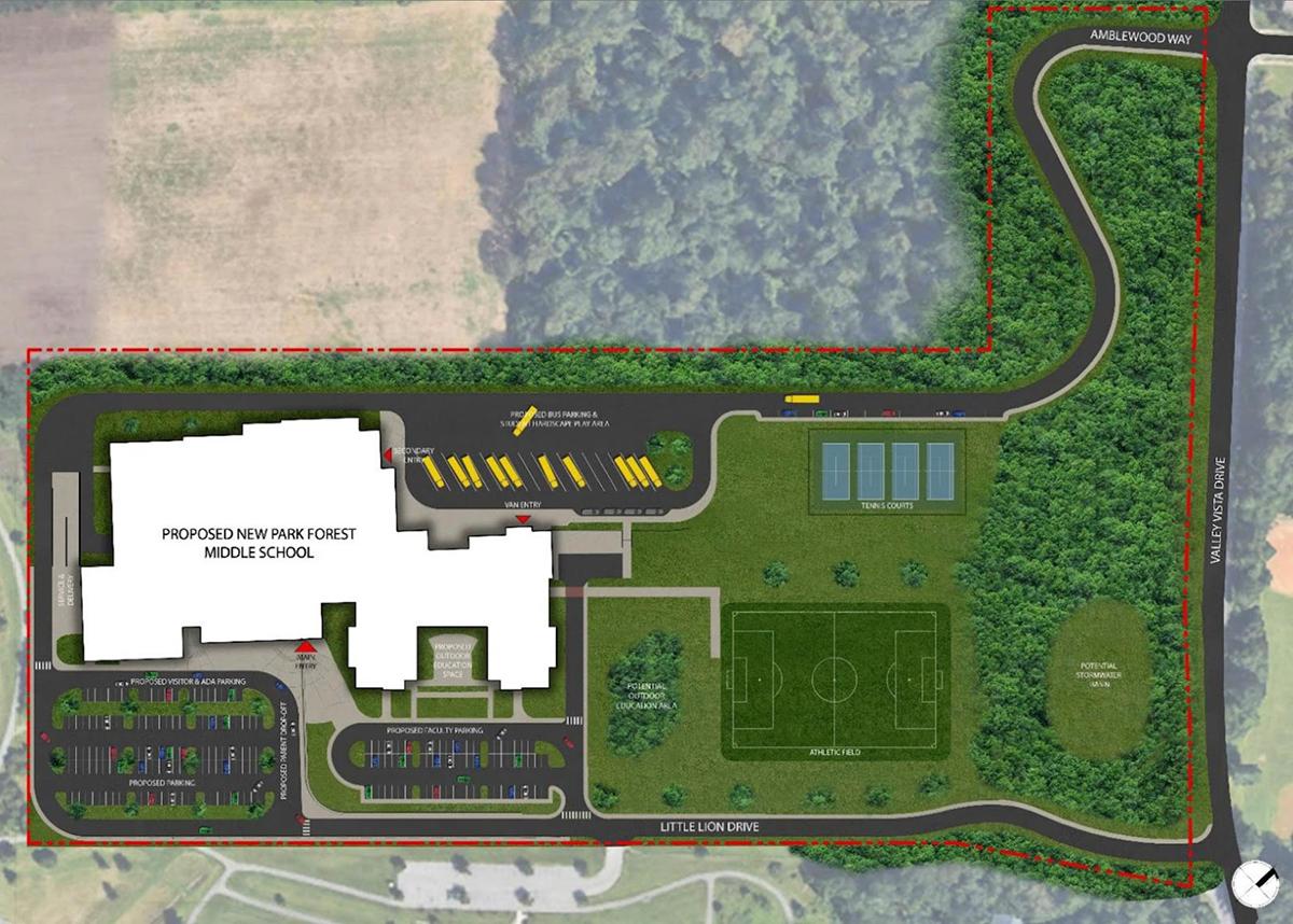 Drawing of the proposed Park Forest Middle School grounds