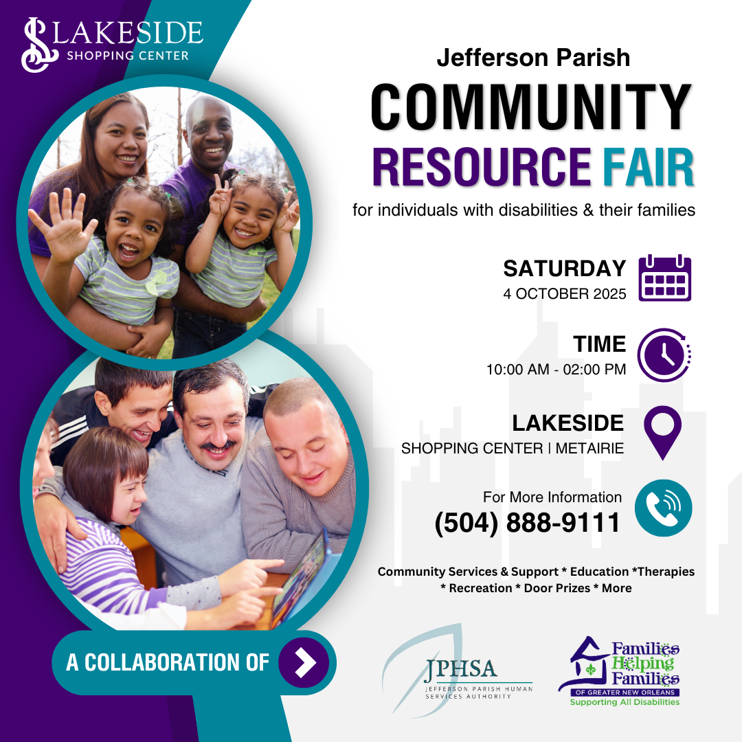 Image is of the Families Helping Families flyer for the community resource fair