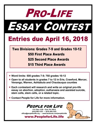English As A World Language Essay People For Life Is Sponsoring A Prolife Essay Contest For Students In Grades Cash Prizes Will Be Awarded For The Top Three Essays In How To Write A Thesis Paragraph For An Essay also Argumentative Essay Examples For High School Legislative Action Alerts Student Contests Essay And Oratory Business Essay Structure