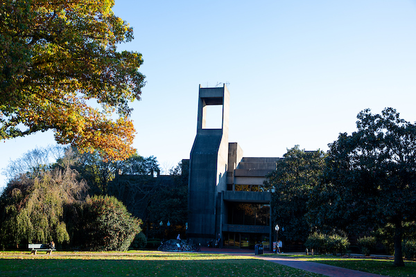 A photo of Georgetown's Lauinger Library at sunrise